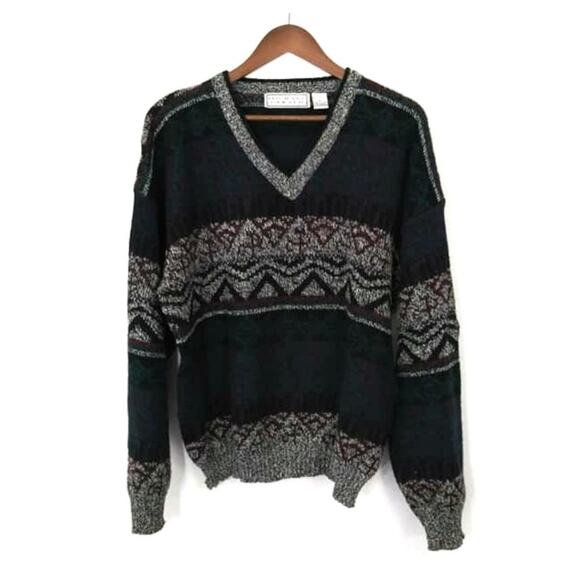 Vintage Other - Vintage Michael Gerald V-Neck Tribal Print Grandpa Sweater Sz Large Mens